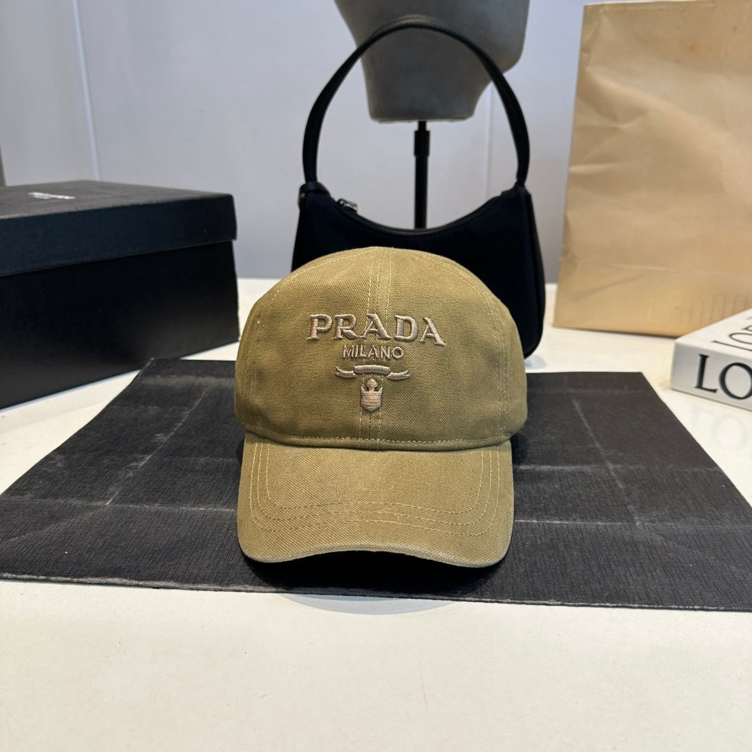Minimalist Embroidered Cotton Baseball Cap - Khaki