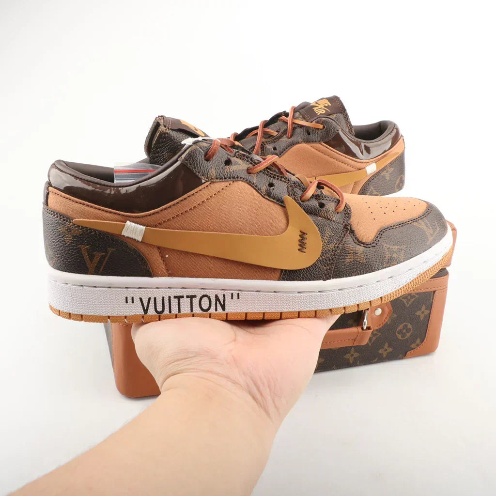 Nike Air Jordan 1 x LV Low Custom – Brown/Gold Monogram