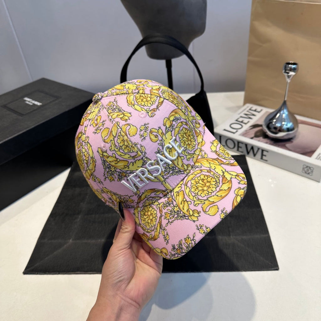 Embroidered Floral Baseball Cap in Soft Pink