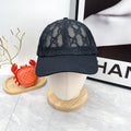 Black monogram lace baseball cap with curved brim