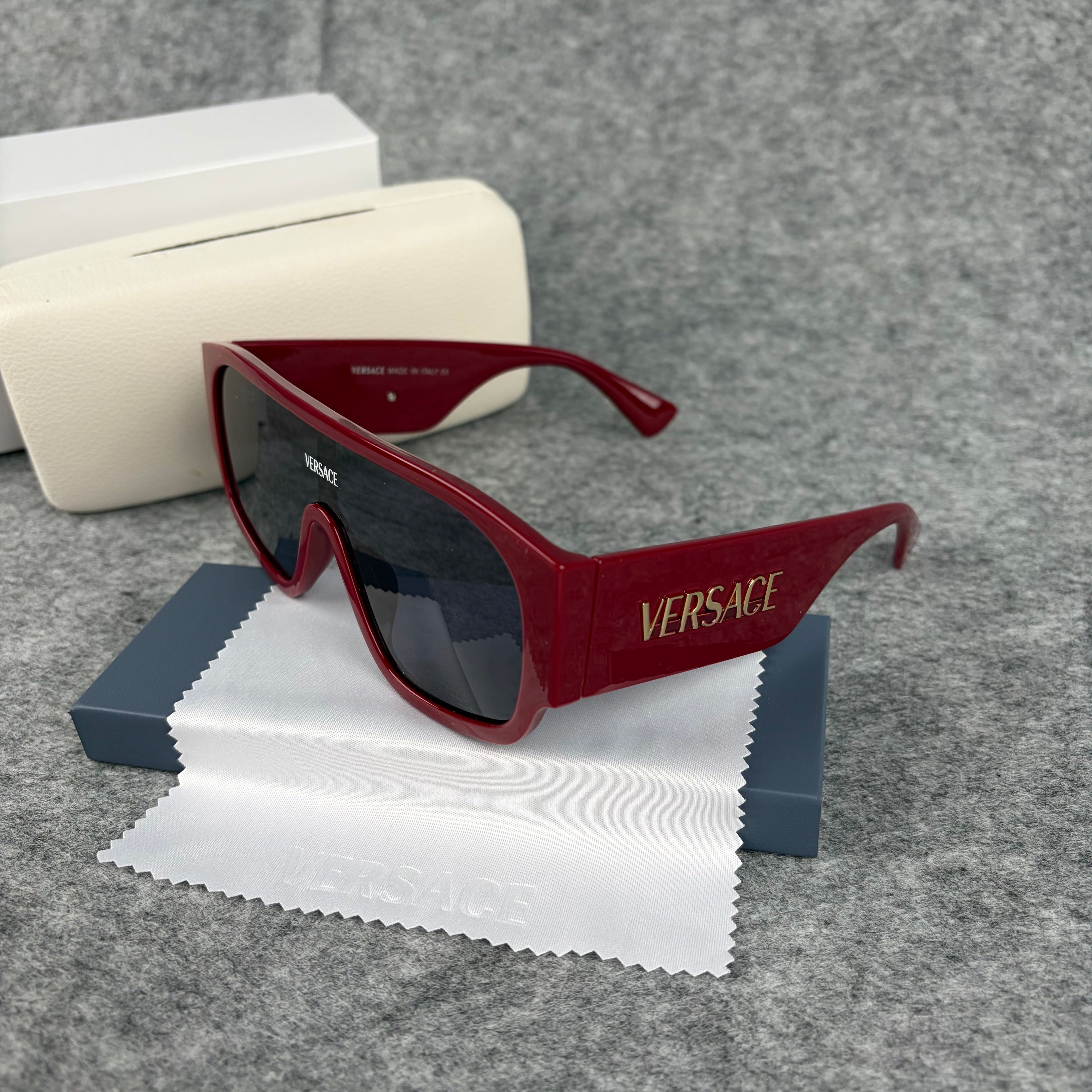 Bold Shield Sunglasses - Oversized Red Frame UV Protection Eyewear