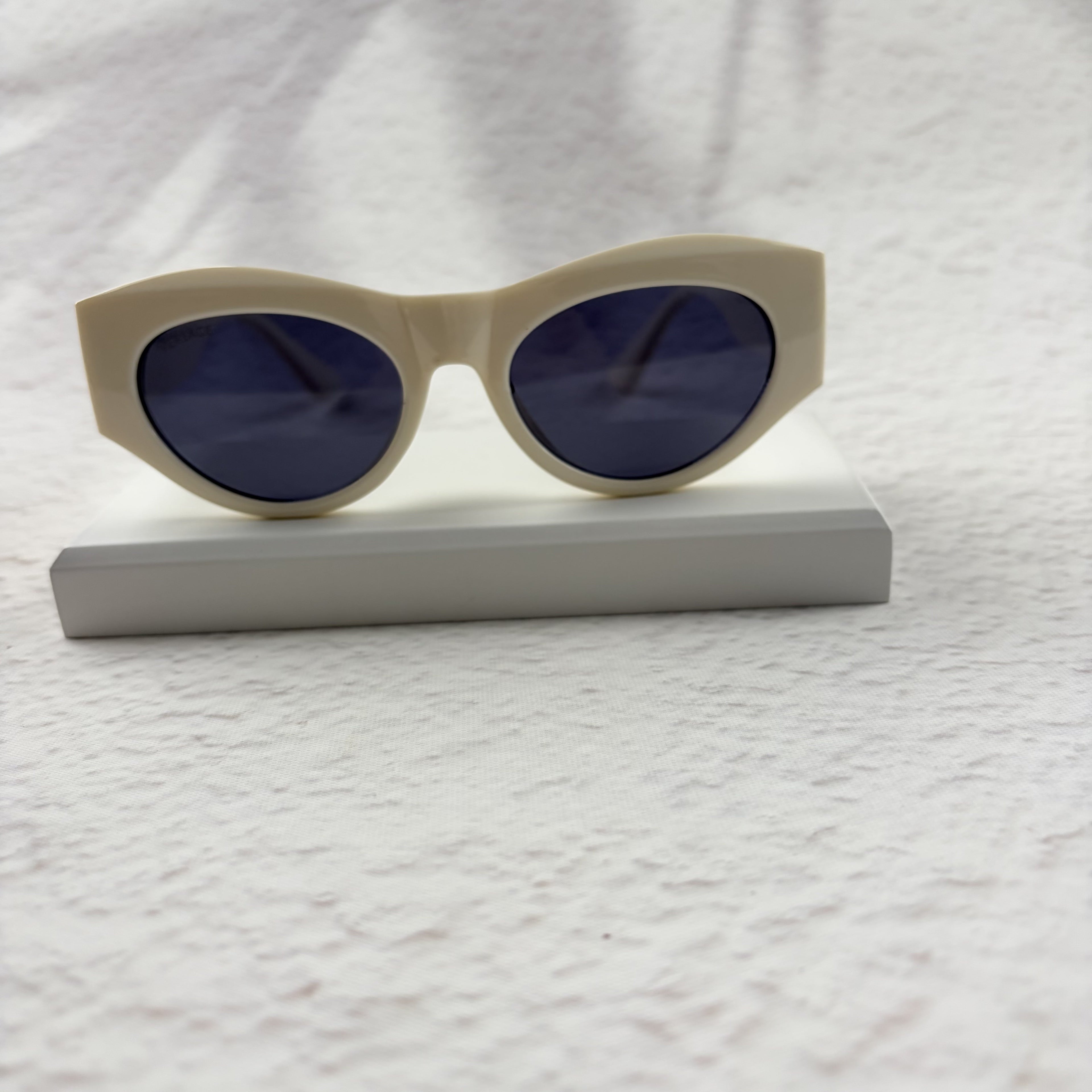 Geometric Cat Eye Sunglasses Off-White Acetate Gold Accent Frames