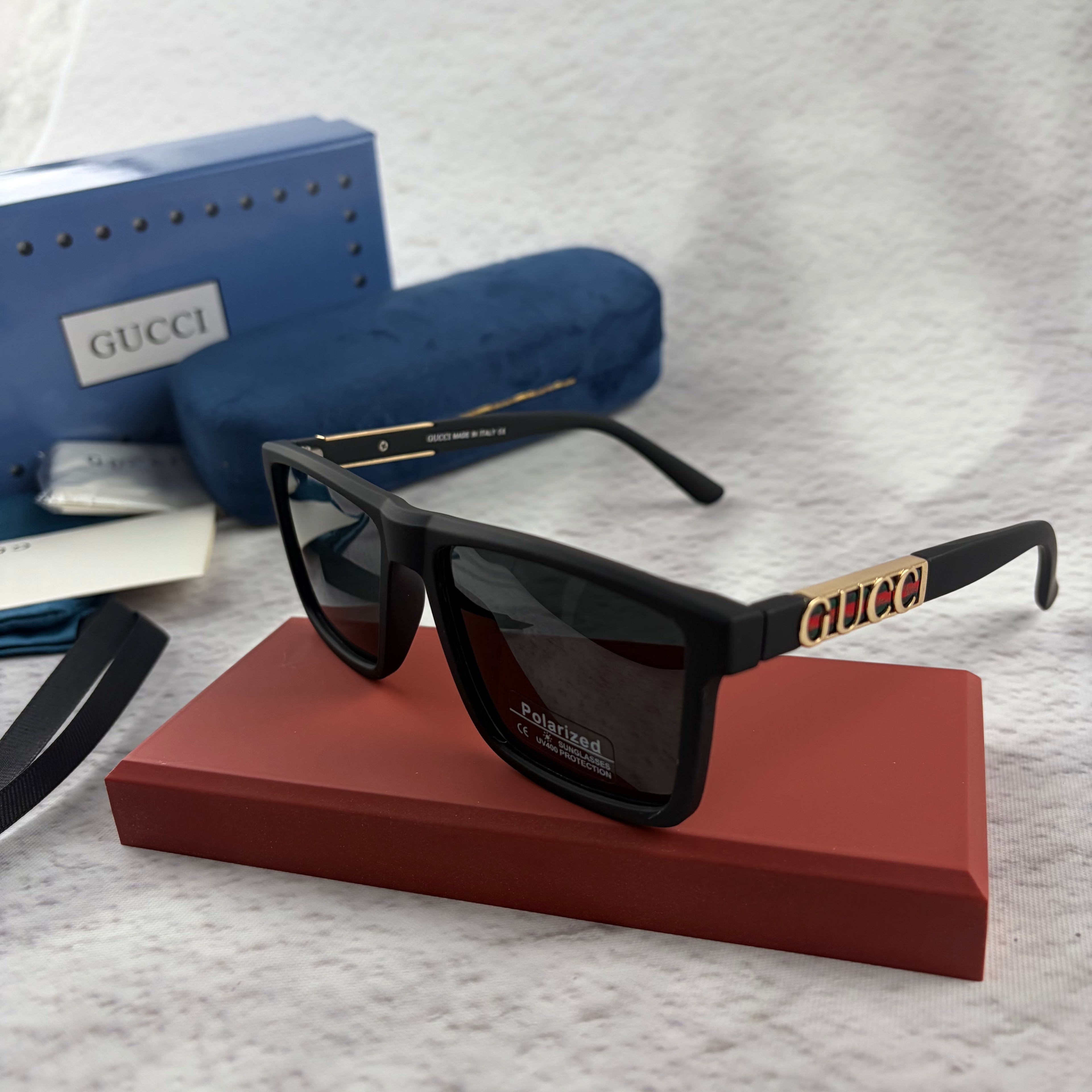 Classic Matte Black Polarized Sunglasses with Gold Accent Temples