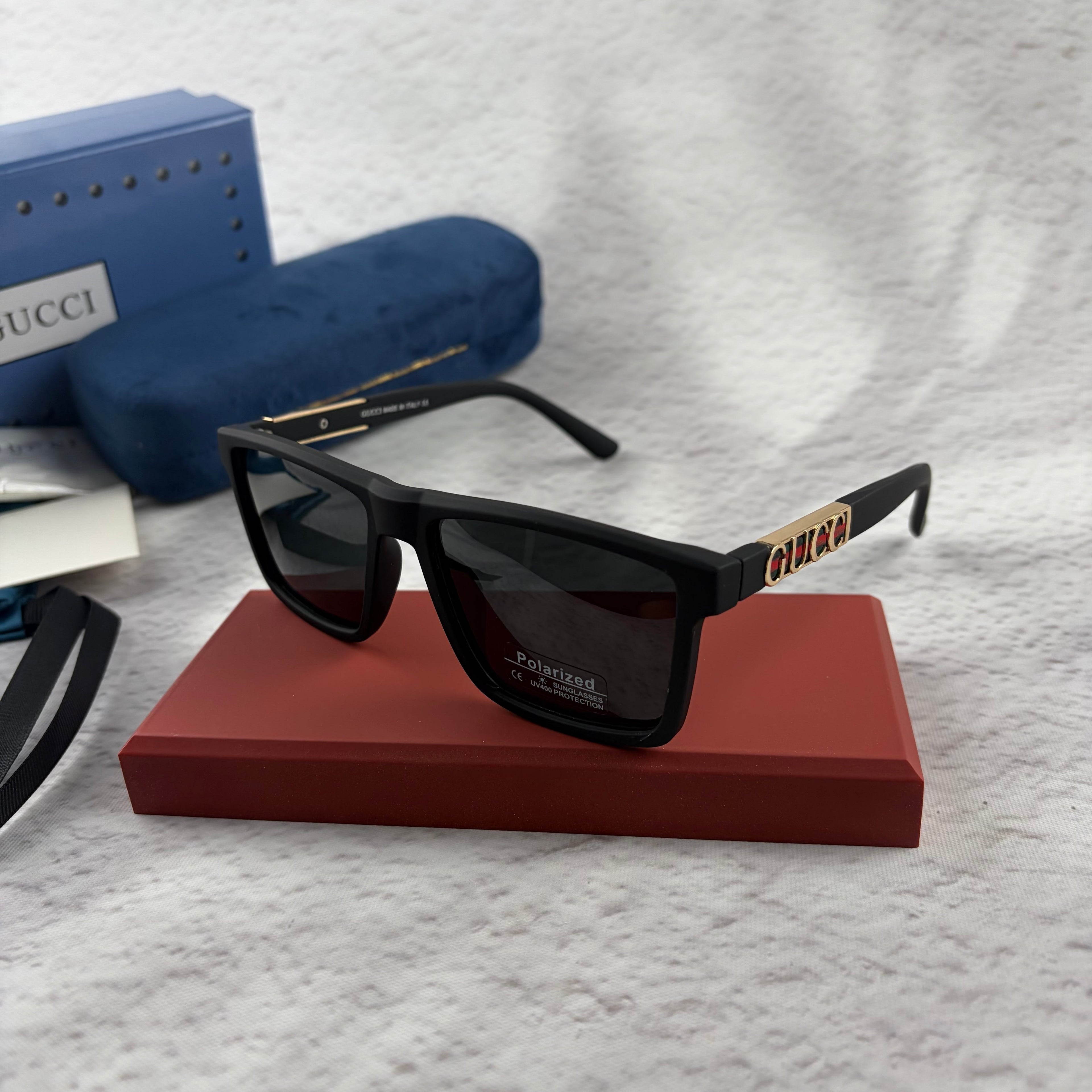 Classic Matte Black Polarized Sunglasses with Gold Accent Temples