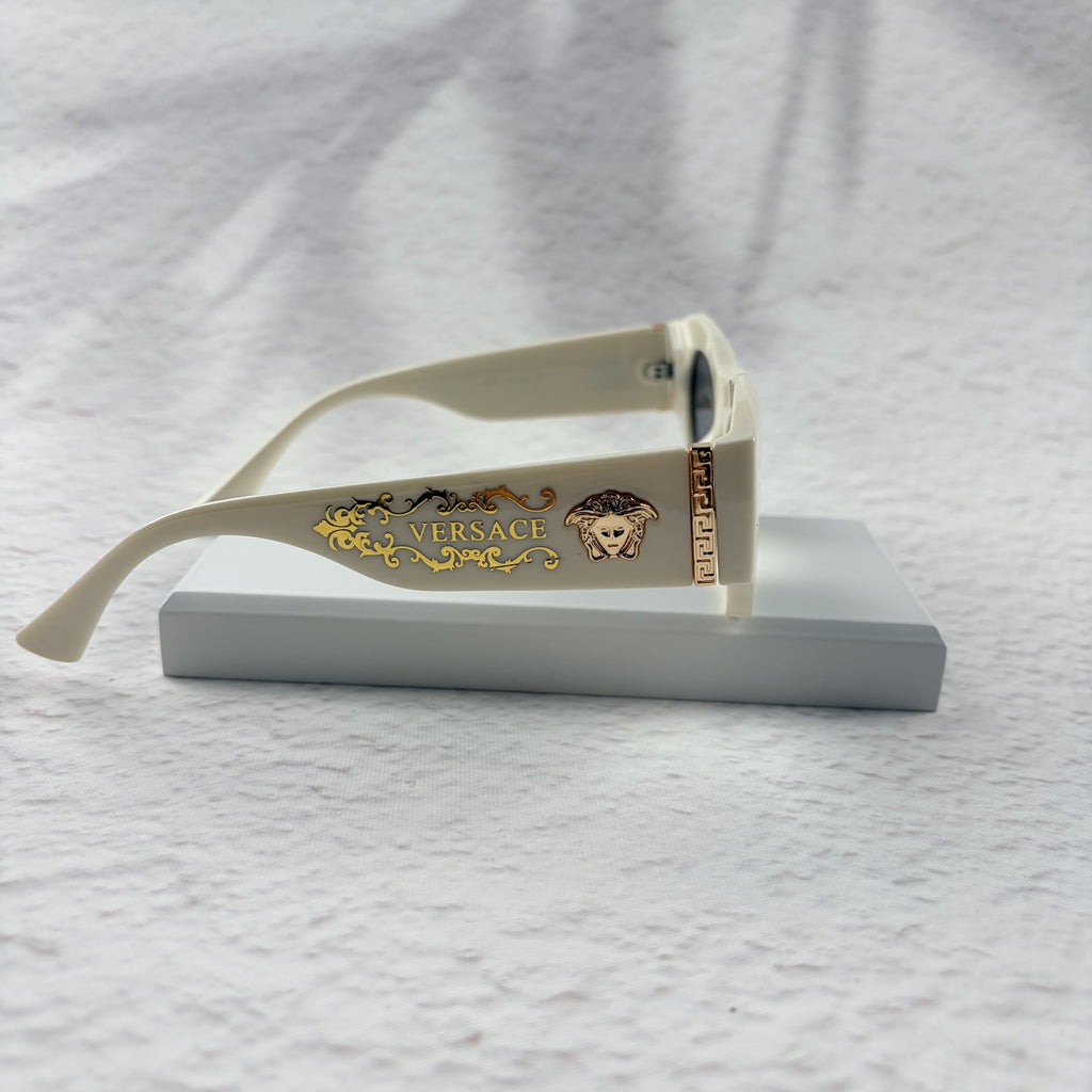 Geometric Cat Eye Sunglasses Off-White Acetate Gold Accent Frames