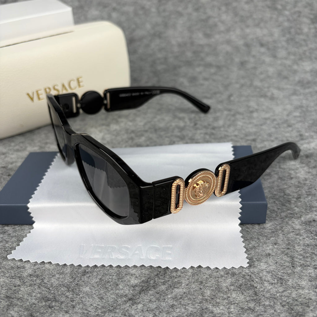 Classic Rectangular Sunglasses with Gold Accent Temple Detail