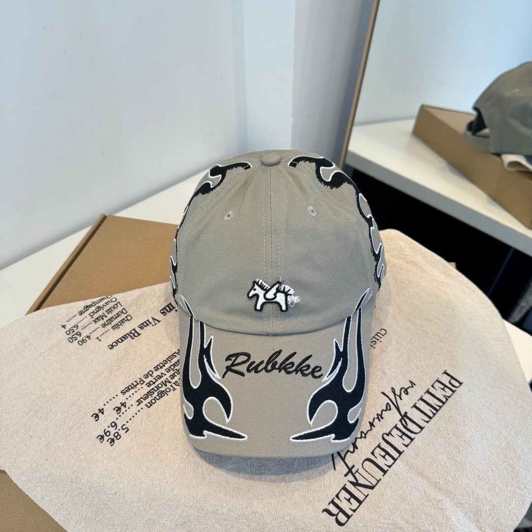 Embroidered Flame Baseball Cap - Premium Cotton Streetwear Hat