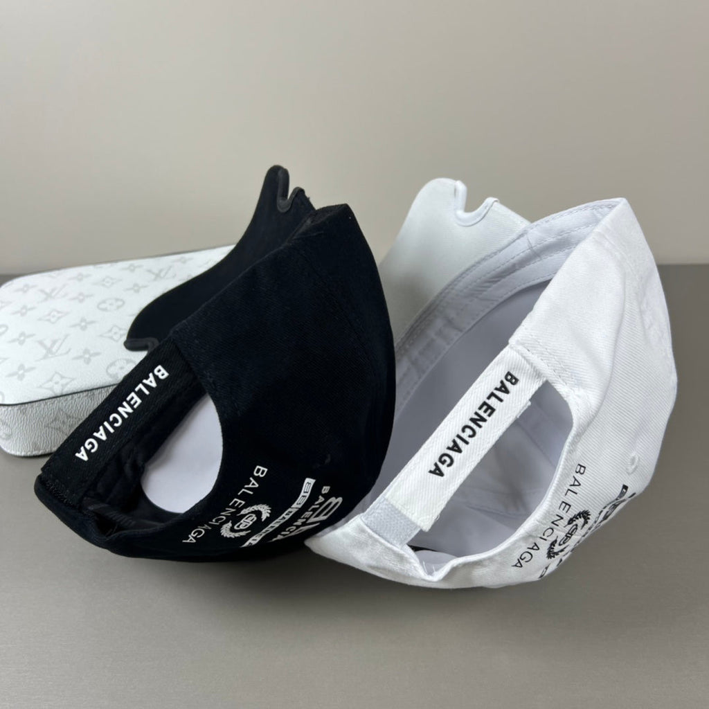 White cotton multi‑logo embroidery cap with sculpted brim