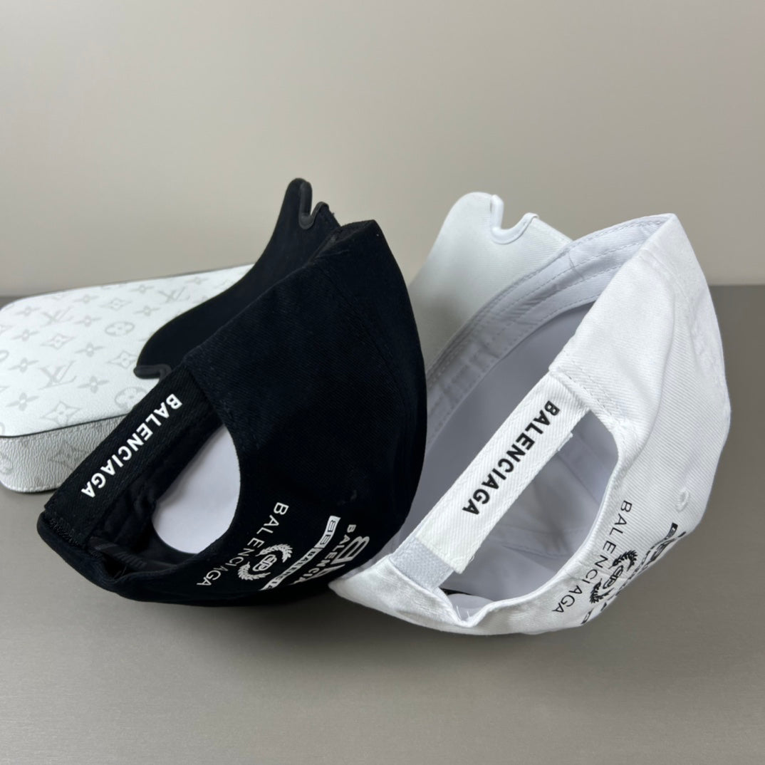Black cotton multi‑logo embroidery cap with sculpted brim