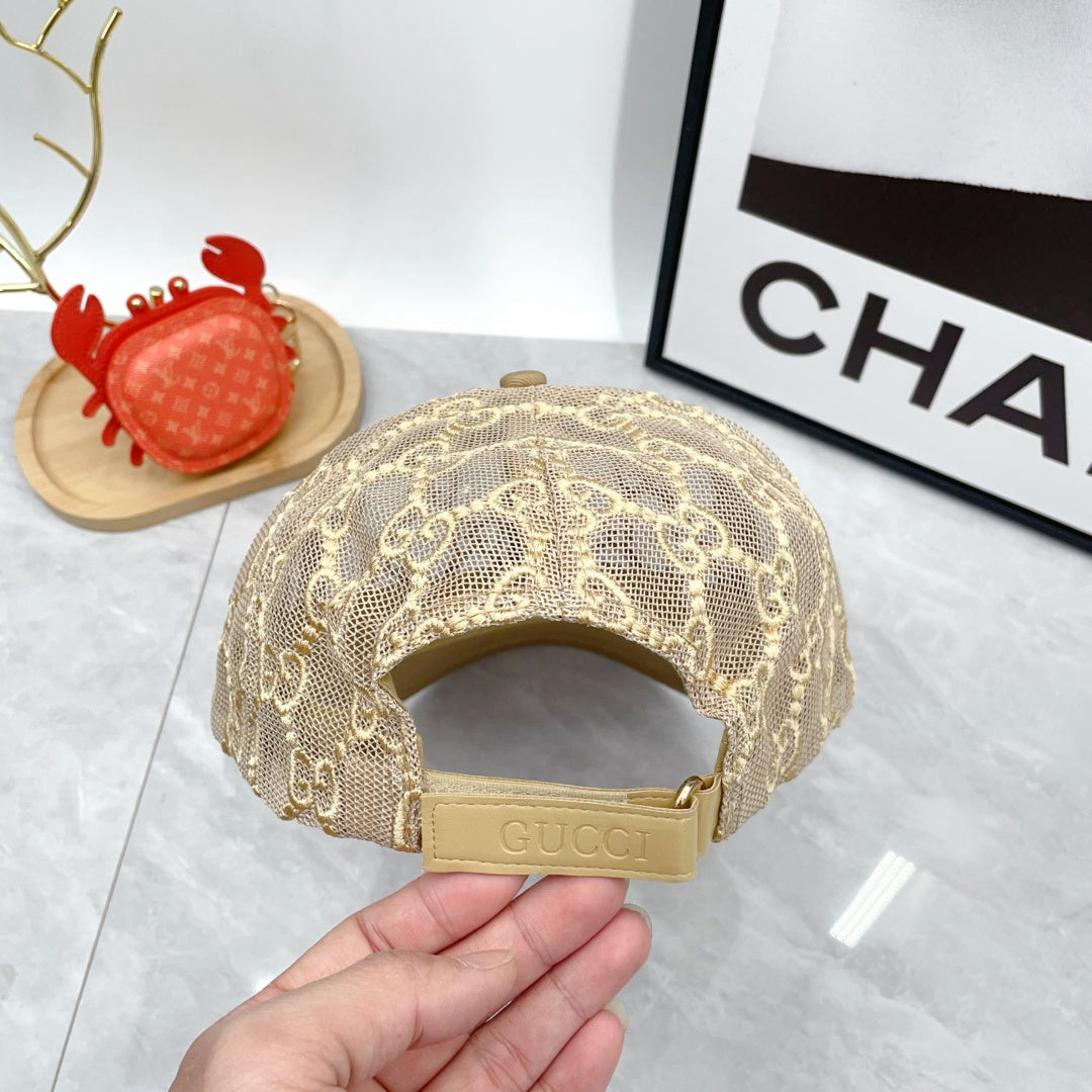 Beige monogram lace baseball cap with curved brim