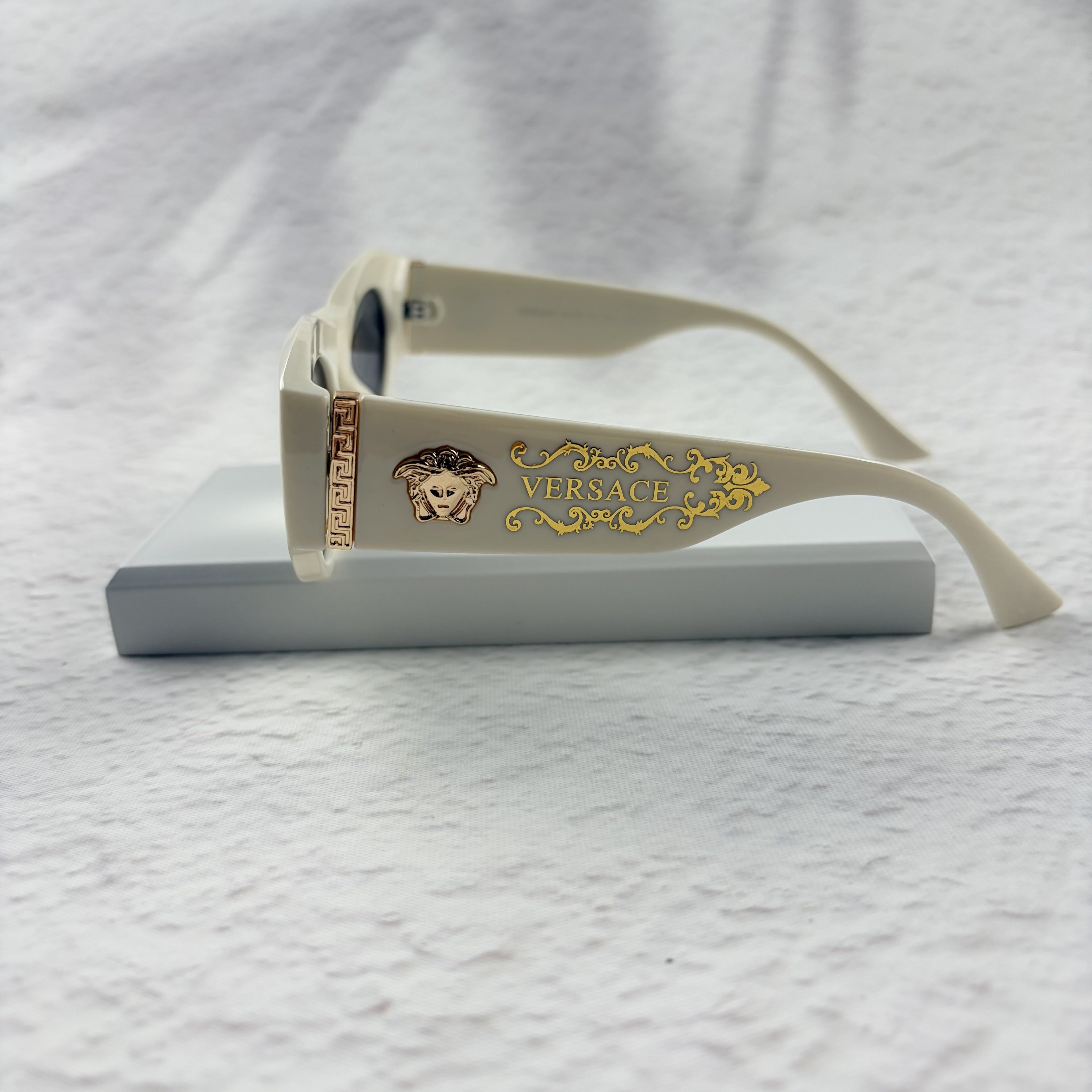 Geometric Cat Eye Sunglasses Off-White Acetate Gold Accent Frames