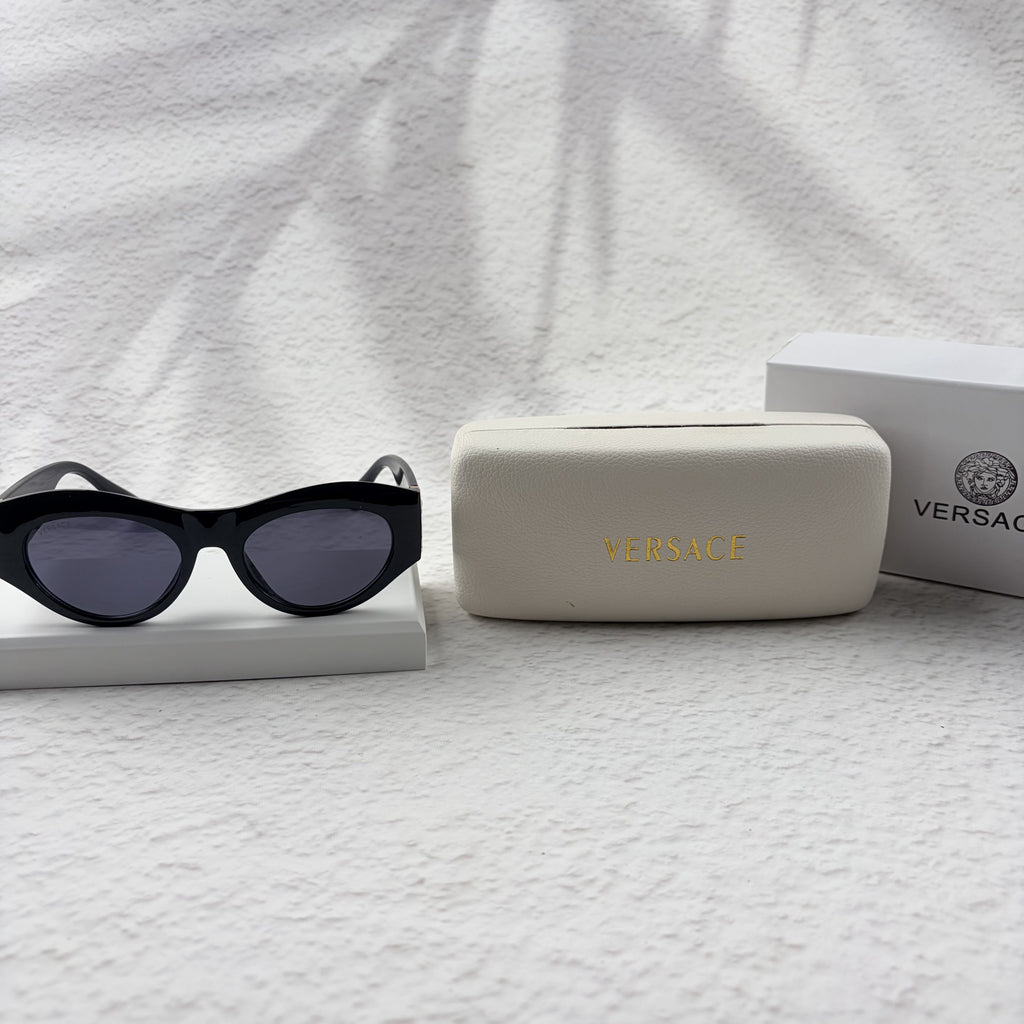 Classic Black Cat-Eye Sunglasses with Gold Baroque Temples