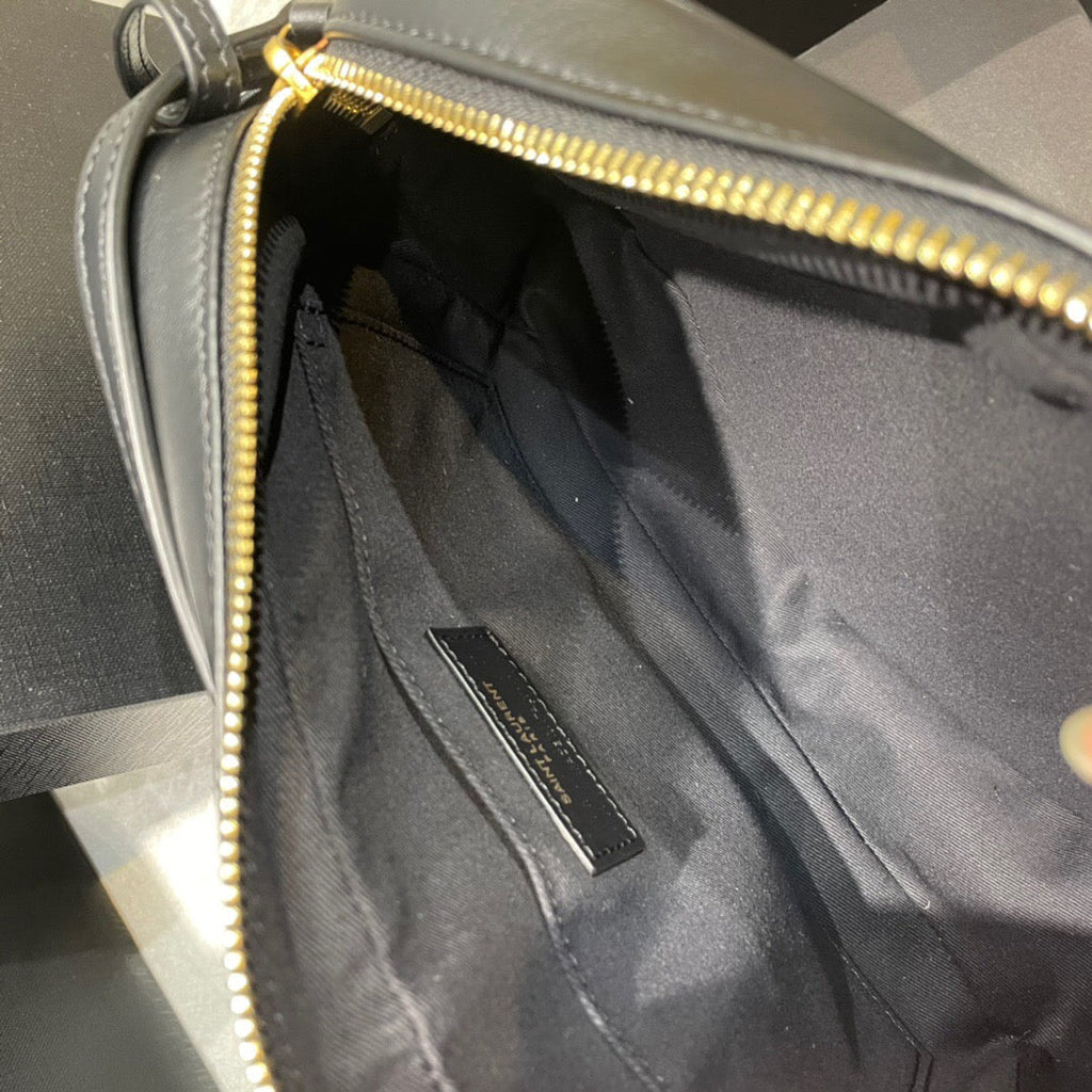 Quilted Leather Camera Bag with Gold-Tone Accents