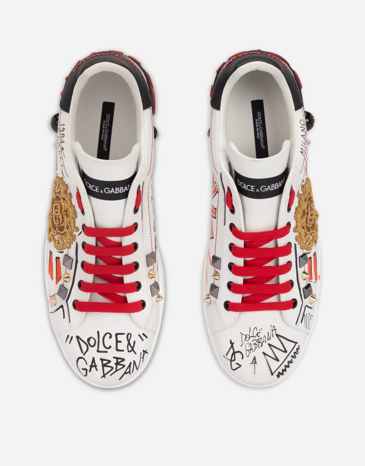 D&G Calfskin Portofino Sneakers With Embroidery And Studs