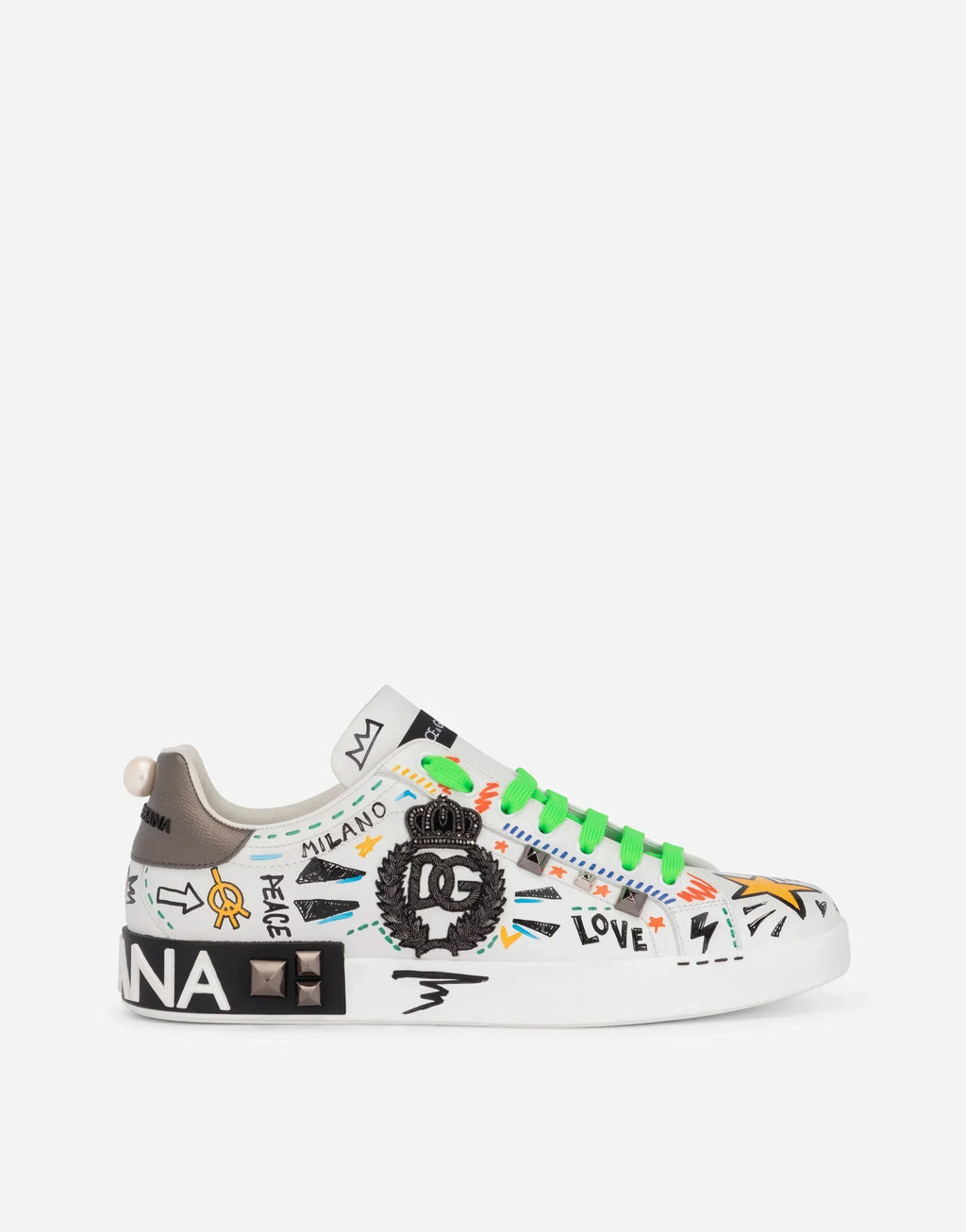 D&G Calfskin Portofino Sneakers With Embroidery And Studs