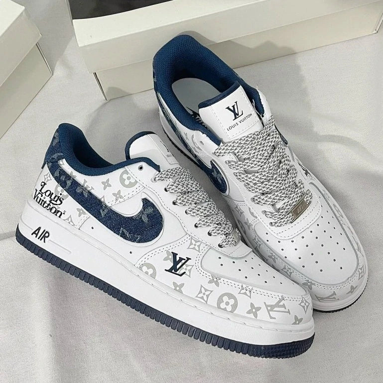 Louis Vuitton x Nike Air Force 1 White Navy Monogram ( Custom)