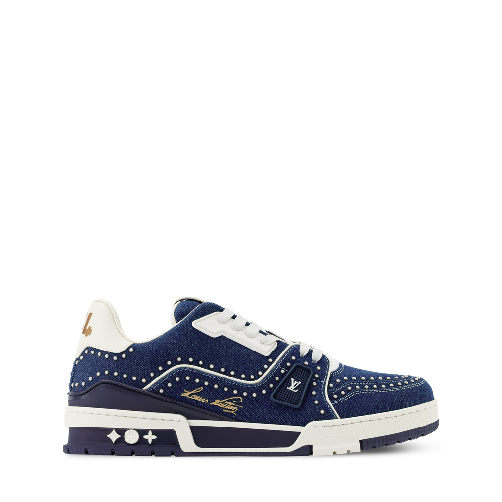 Louis Vuitton LV Trainer Indigo Blue Denim Sneakers with Swarovski™ Pearls