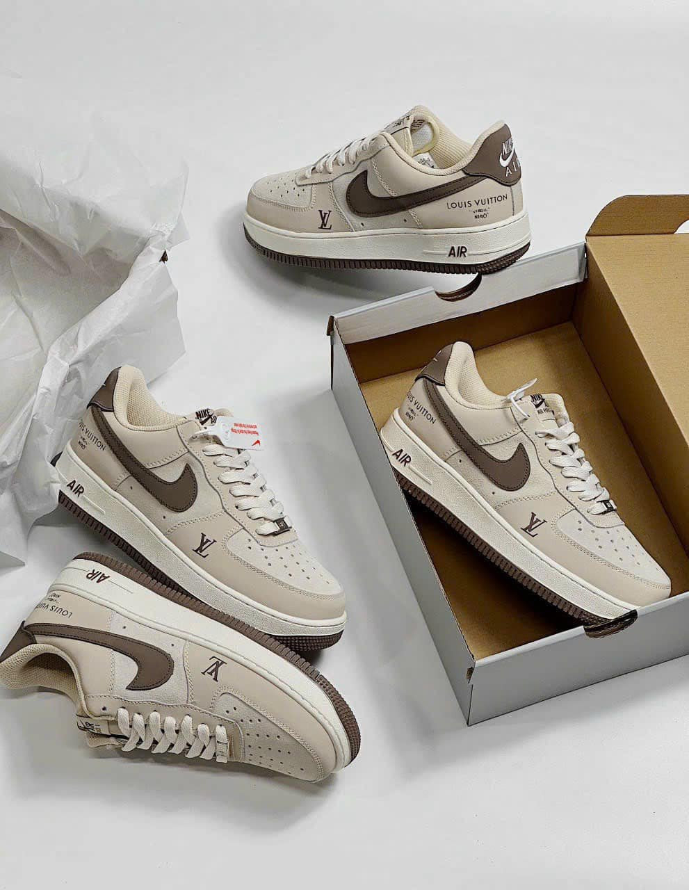 Louis Vuitton x Nike Air Force 1 Cream Mocha Edition (Custom)