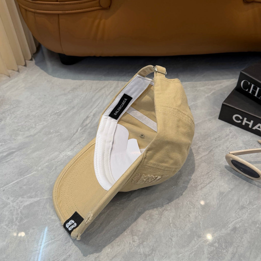 Minimalist Distressed Baseball Cap in Beige