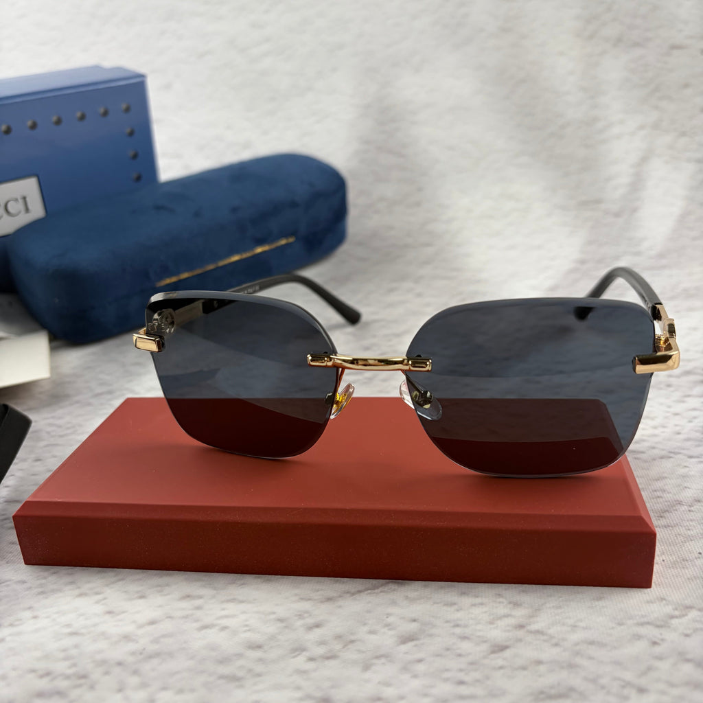 Rimless Rectangular Sunglasses with Gold-Tone Accents & UV Protection