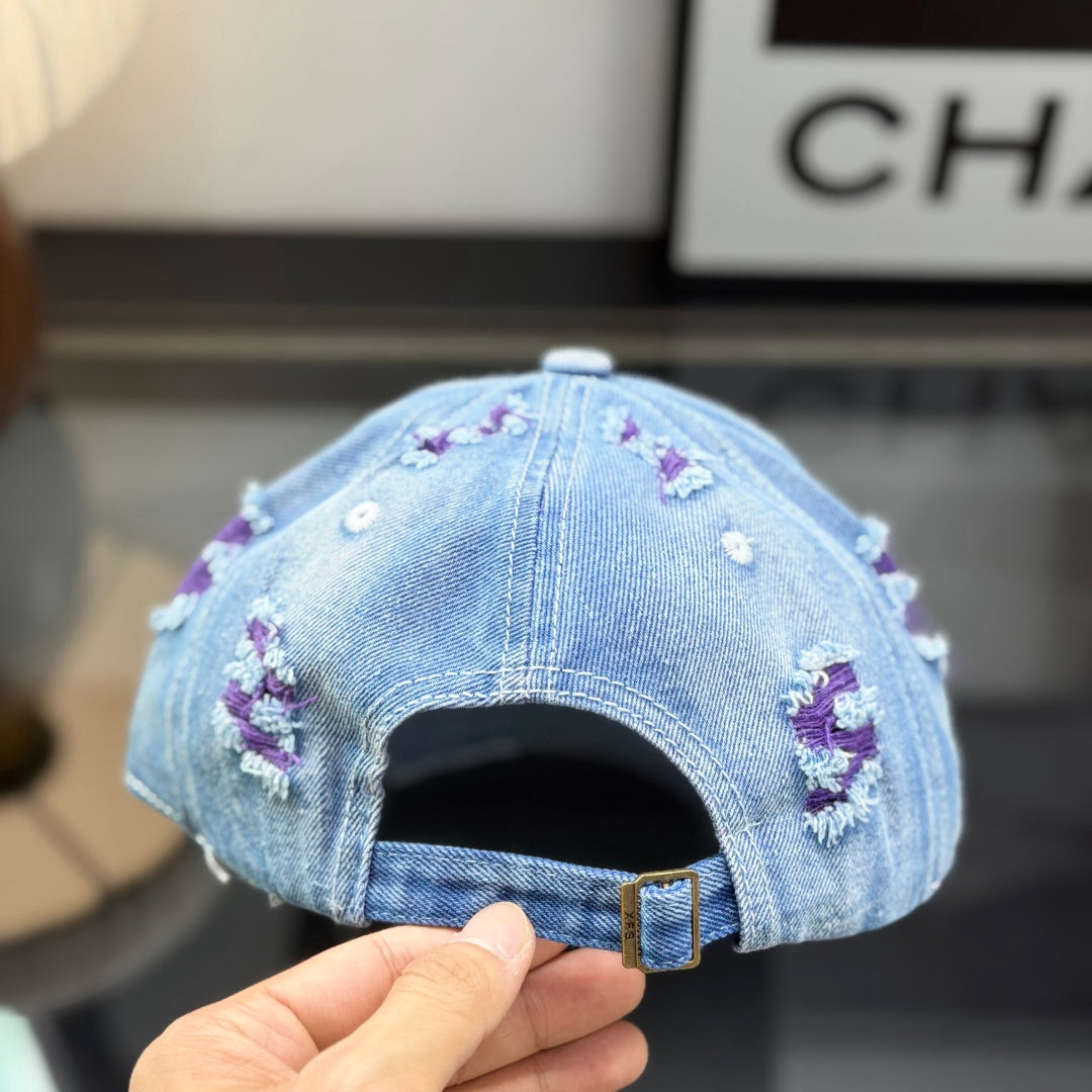 Distressed Denim Baseball Cap - Vintage Washed Streetwear Hat