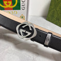 Black Leather Belt with Silver GG  Buckle