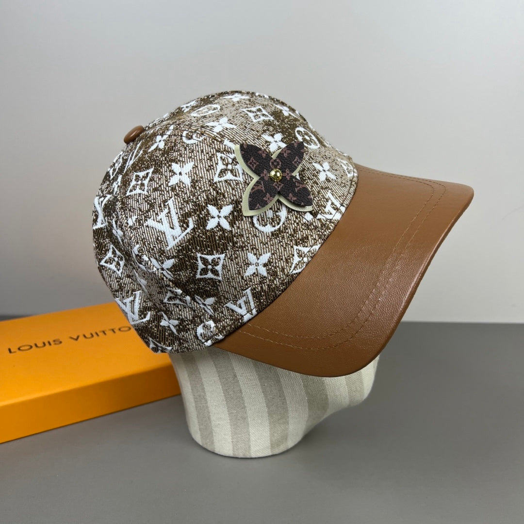 Monogram Print Flower Accent Baseball Cap