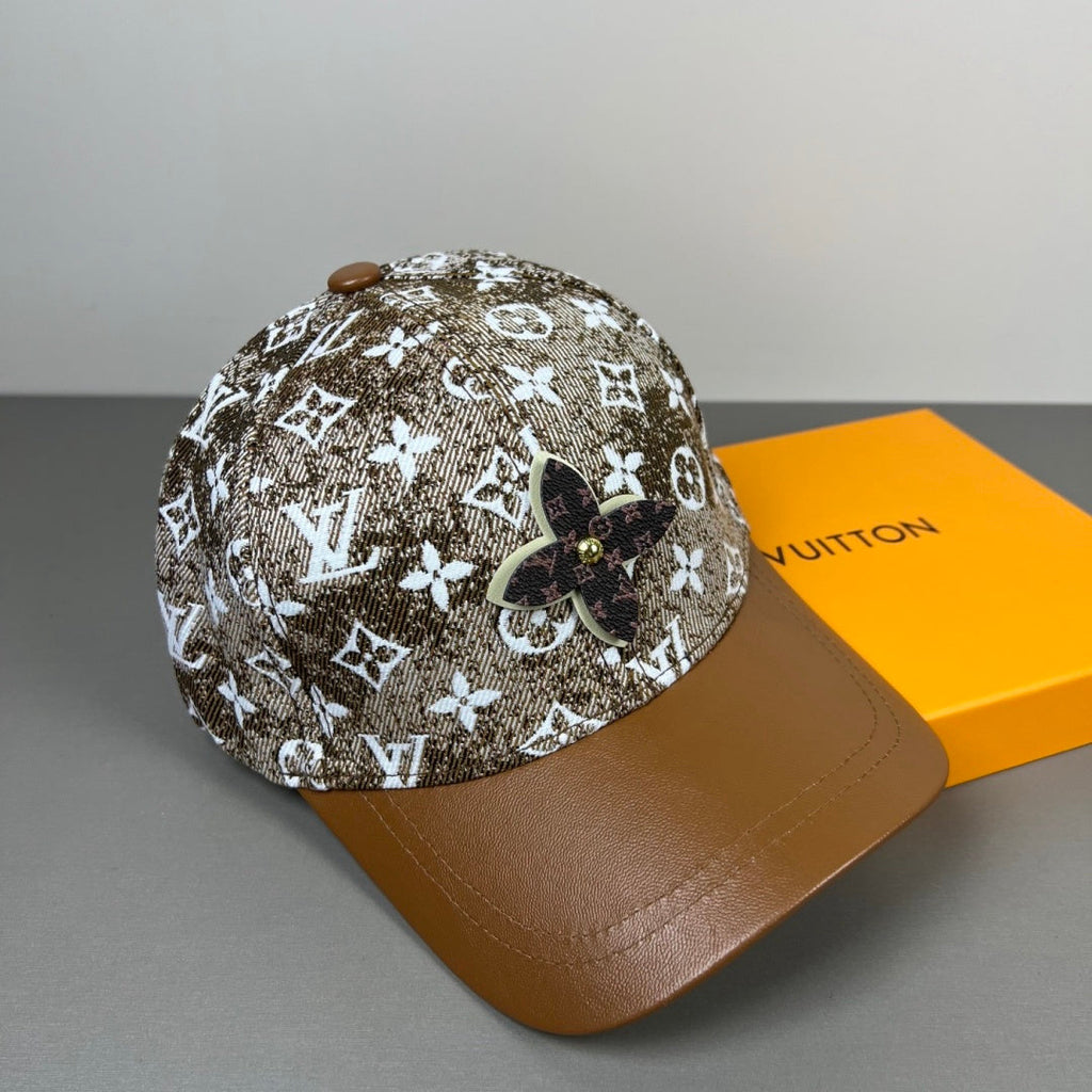 Monogram Print Flower Accent Baseball Cap